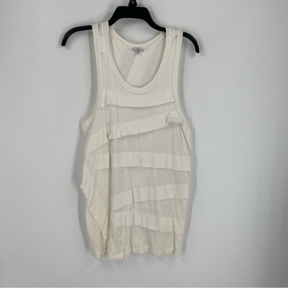 Clu Women’s Scoop Neck Sleeveless White Ruffle Shirt size S